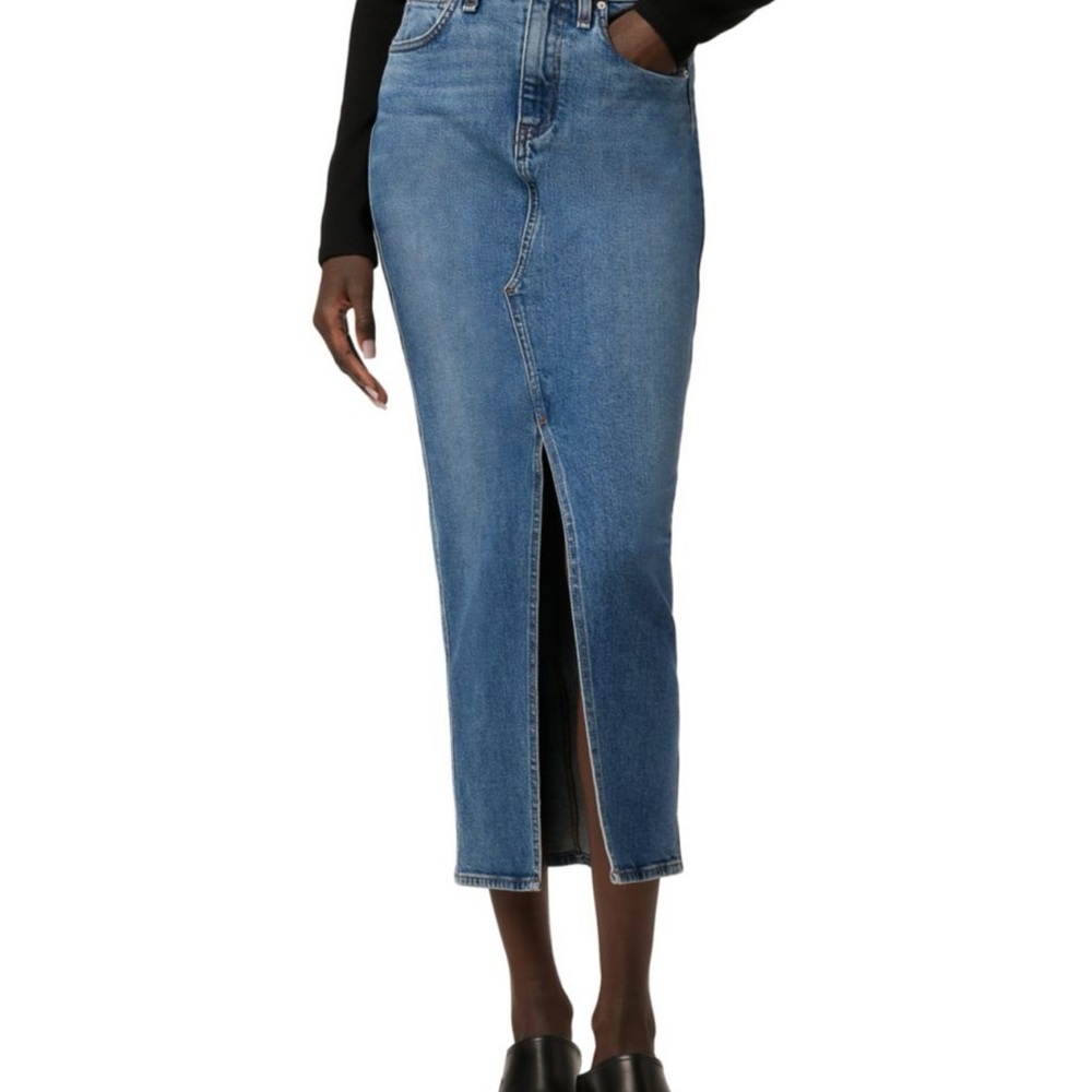 SOLD OUT H&M Blue Denim Midi Skirt Slit Front Western Concert Style NWT 2
